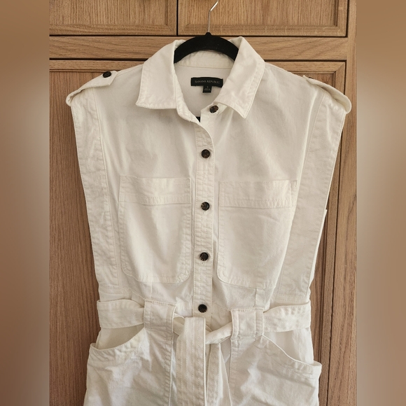 Banana Republic Petite Utility Jumpsuit Romper White‎ Sleeveless Crop Onesie - Picture 6 of 12